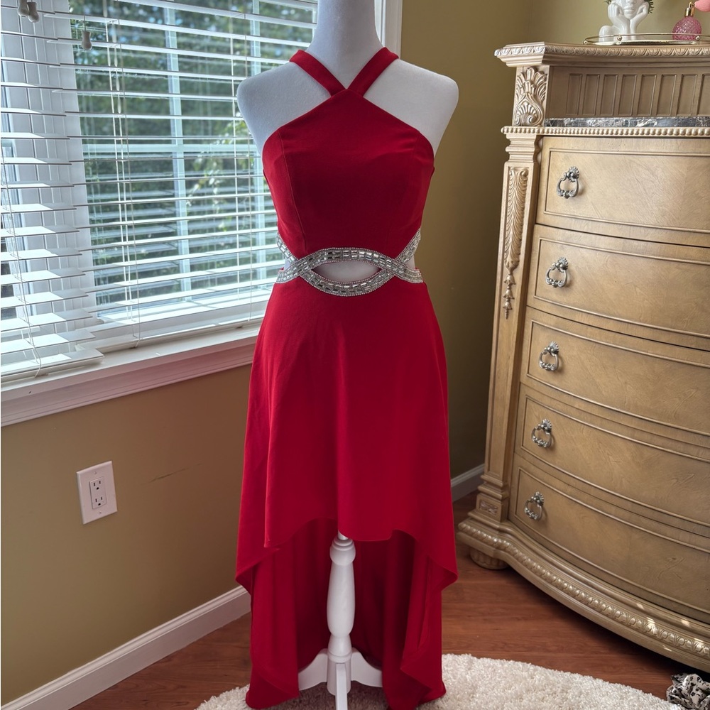 Speechless Red High Low Dress with Silver Accents